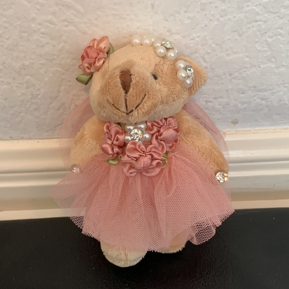 BALLERINA BEAR BAG CHARM KEYCHAIN BLING RHINESTONES PLUSH ACCESSORY NWT